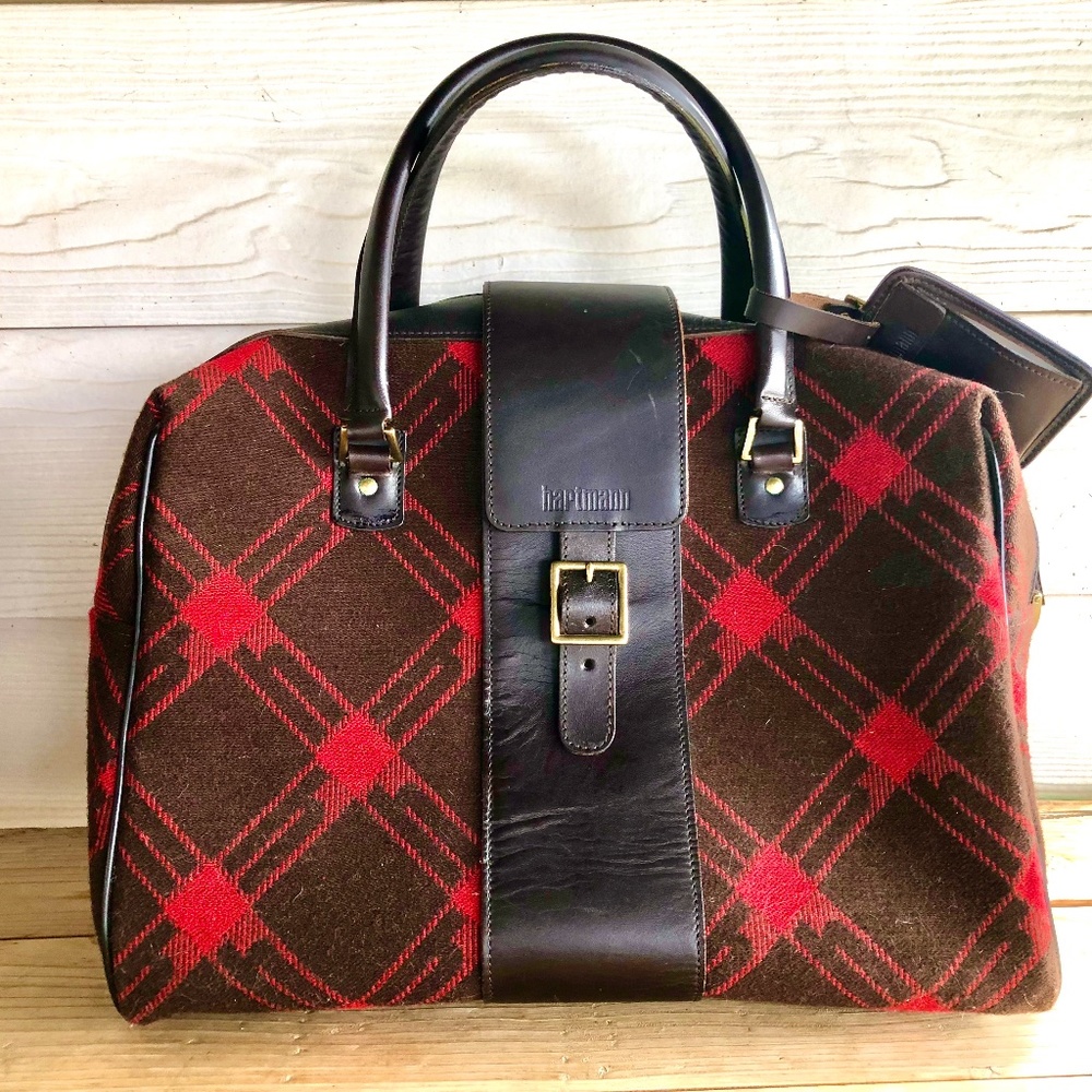 Hartmann Luxe Carry-on/Duffle Rich Brown Leather+Wool+Brass Fabric Bag/Luggage